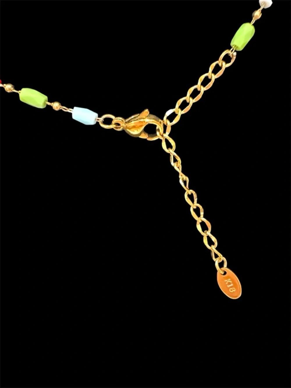TORY BURCH SIGNATURE LOGO CHARM ON A DAINTY BEADED CHAIN 18K GOLD PVD - Picture 3 of 6